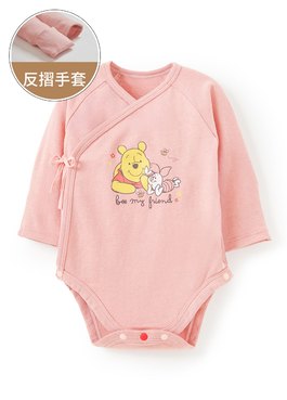 新生兒迪士尼蓄熱保溫長袖包屁衣-維尼與小豬 - 深粉