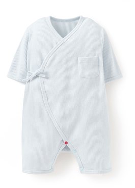 新生兒坑條短袖連身包屁衣 - 淺藍