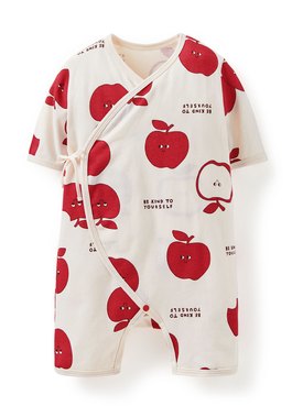 新生兒 短袖連身包屁衣-蘋果 - 淺棕