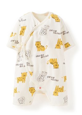 新生兒 短袖連身包屁衣-老虎 - 淺黃