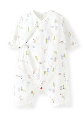 新生兒短袖連身包屁衣-森林動物 - 白色