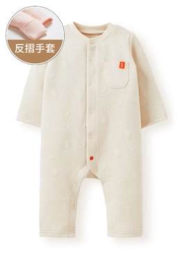 新生兒鋪棉長袖連身衣 - 米色