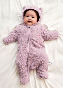 新生兒造型絨毛拉鍊長袖連身衣 - 淺紫