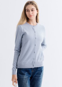 圓領開襟孕哺針織衫(兩穿) - 淺藍