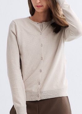 圓領開襟孕哺針織衫(兩穿) - 米色