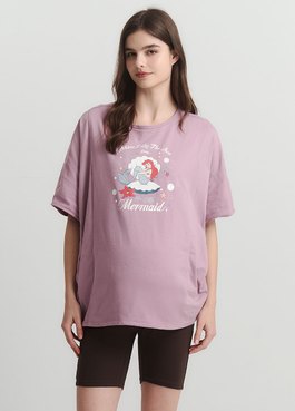 迪士尼小美人魚寬鬆孕哺罩衫 - 藕紫
