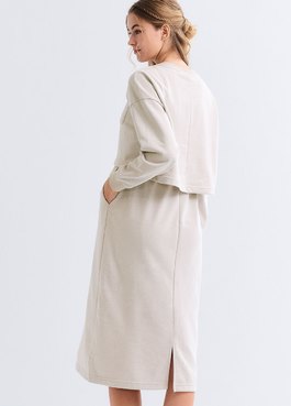 假兩件式+開衩裙孕哺套裝 - 米色