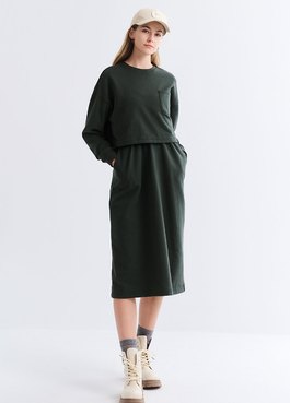 假兩件式+開衩裙孕哺套裝 - 深綠