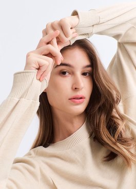 柔軟針織孕哺連身裙 - 米色