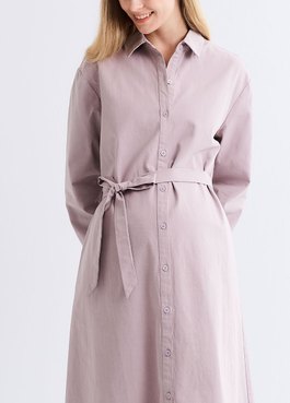 素雅襯衫綁帶孕哺洋裝(兩穿) - 粉紫
