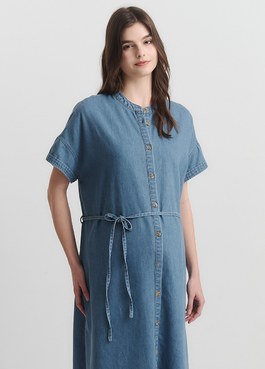 水洗牛仔襯衫孕哺洋裝(兩穿) - 淺藍
