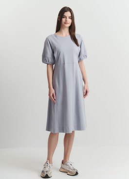 簡約公主袖孕哺洋裝 - 藍紫