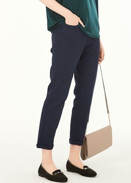 百搭修身上班孕婦褲 - 深藍