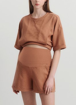 華夫格休閒孕婦短褲