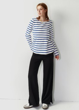 彈性開岔直筒孕婦寬褲