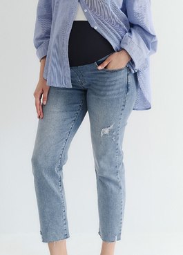 修身男友牛仔孕婦褲 - 淺藍