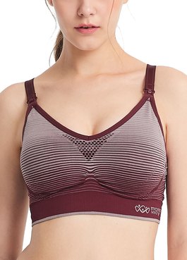 全機能抗菌運動哺乳內衣 - 酒紅/藕粉條