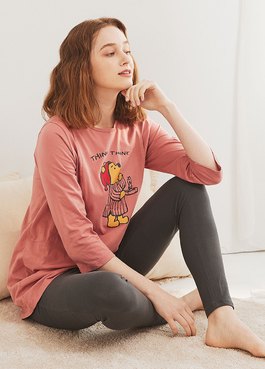 迪士尼小熊維尼孕哺居家服組 - 深粉