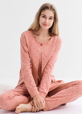 點點米奇莫代爾孕哺居家套裝(長袖+長褲) - 粉橘