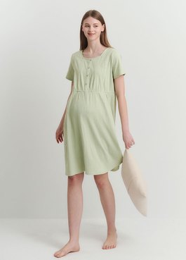 棉質泡泡孕哺居家洋裝 - 果綠